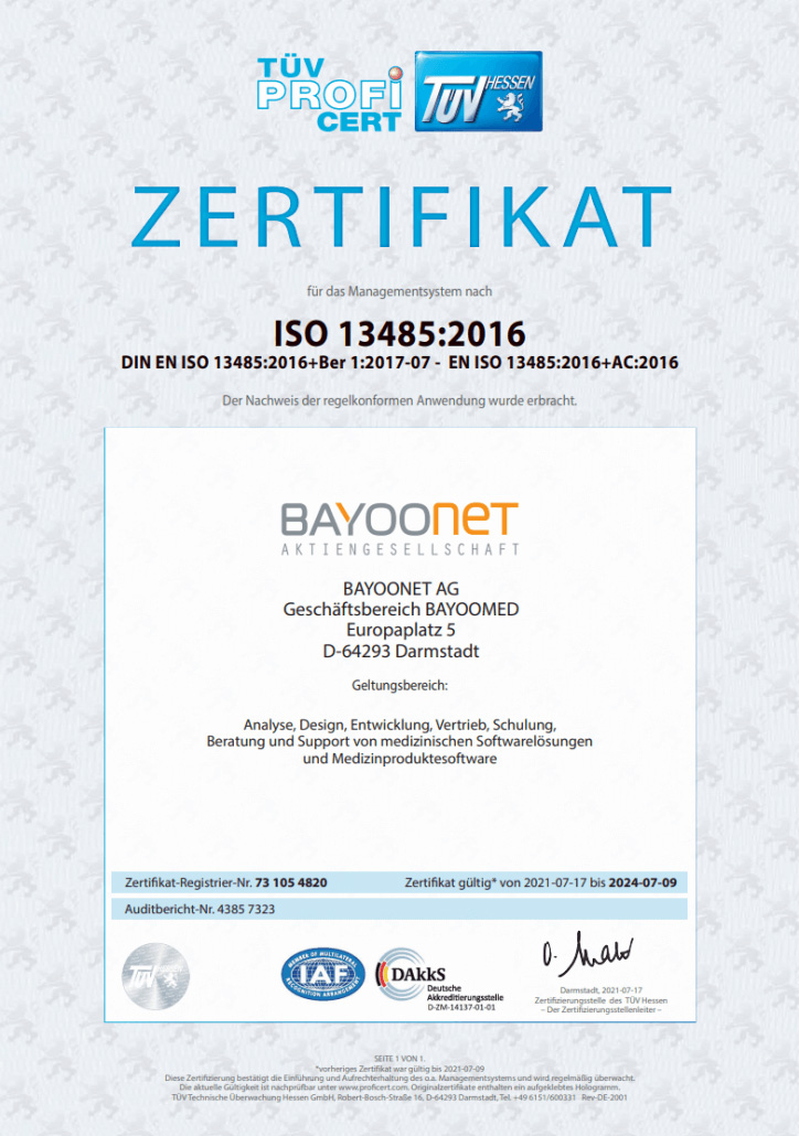 BAYOOMED ISO 13485 Zertifikat